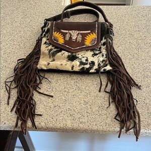 Brown and Cream Fringe Handbag
